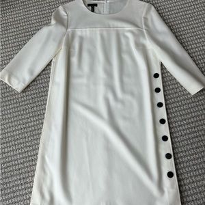 Escada shift dress in cream with black leather buttons